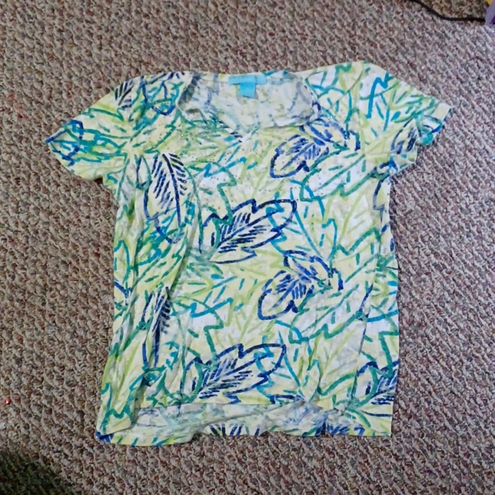 Medium yellow green and blue short sleeve shirt from island company